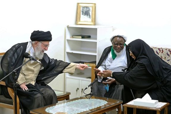 ابراهیم زکزاکی و همسرش در دیدار با علی خامنهای، تهران، شنبه ۲۲ مهر ۱۴۰۲