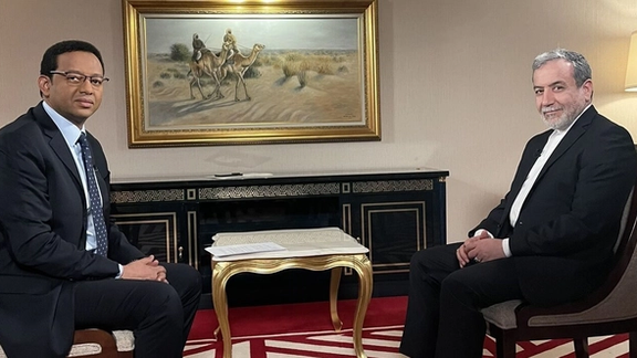 Iran FM Abbas Araghchi (right) during an interview with Aljazeera that was aired on January 31, 20204.
