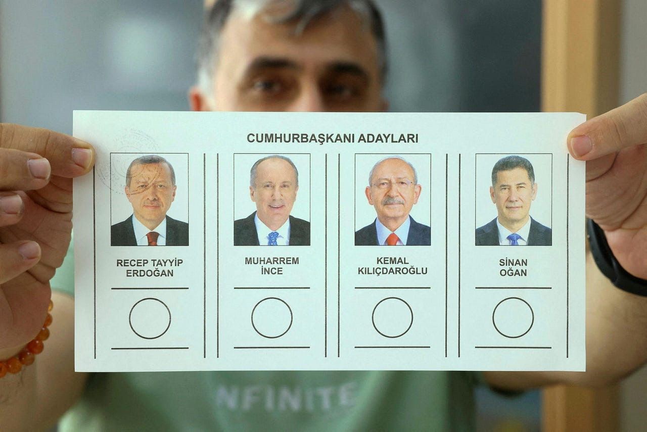 A person holds the ballot during the Turkish presidential and parliamentary elections at a polling station in Ankara, Turkey on May 14, 2023.