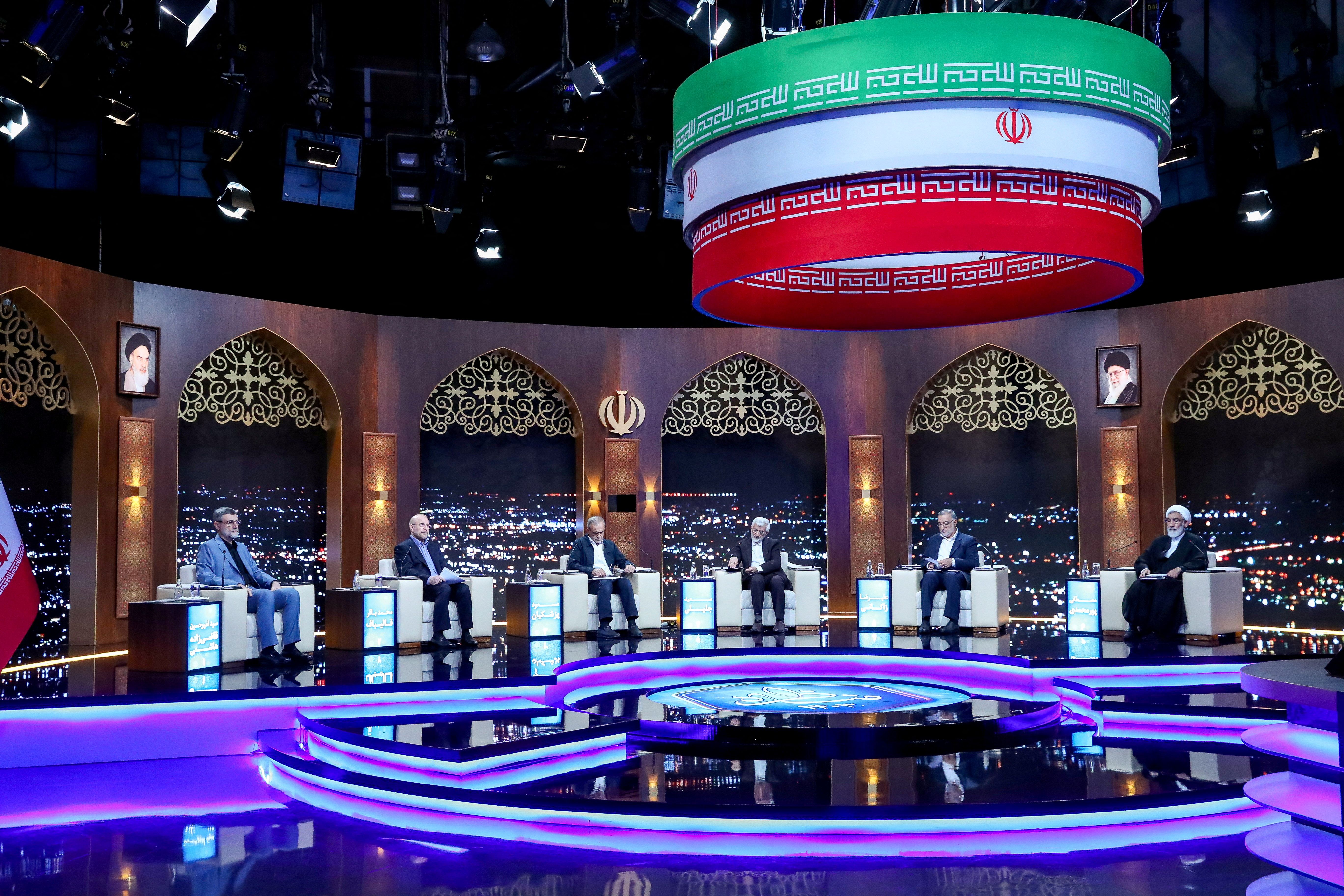 Presidential candidates ​attend an election debate at a television studio in Tehran, Iran, June 17, 2024. 