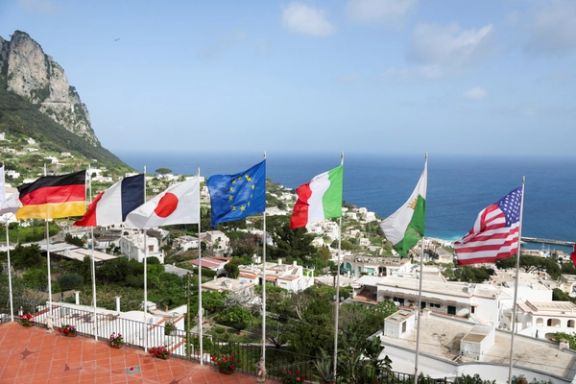 A view of German, French, Japanese, European Union, Italian, Capri and US flags blowing in the wind, ahead of the G7 Foreign Ministers summit, in Capri, Italy, April 17, 2024.