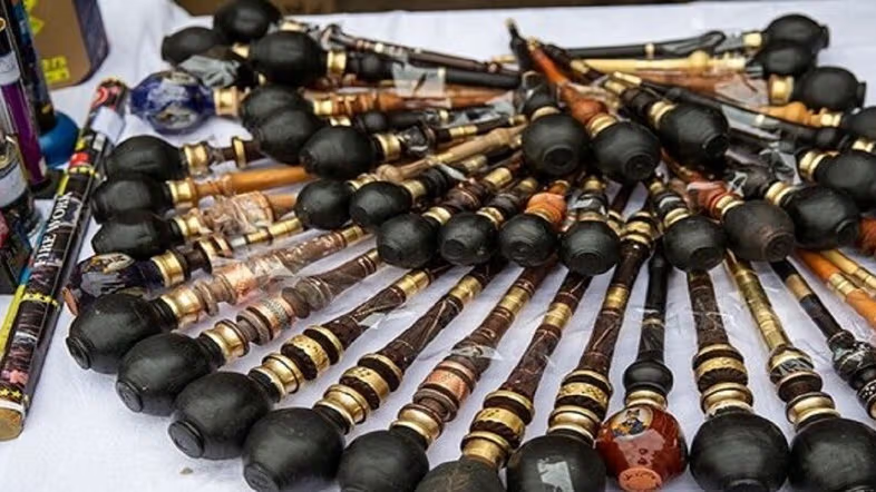 A collection of traditional opium pipes