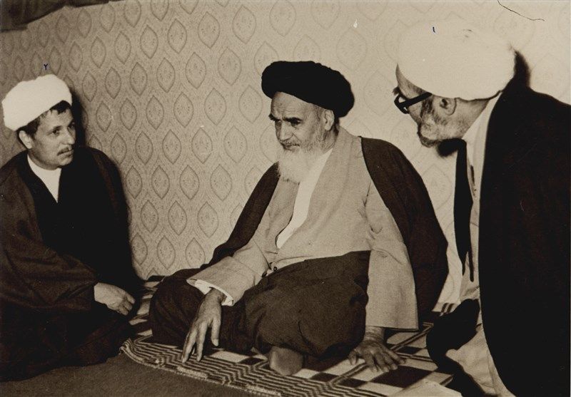 Ruhollah Khomeini, the first supreme leader of Iran (center), Deputy Supreme Leader Hussein-Ali Montazeri (right) and former president Akbar Hashemi Rafsanjani (undated) 