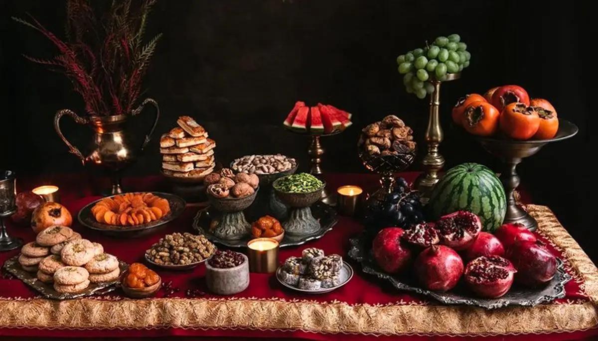 A traditional Yalda night food selection.