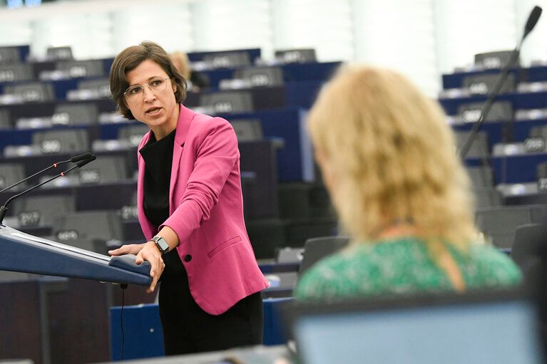 German MEP Hannah Neumann during a European parliament session about the situation in Iran on September 12, 2023  