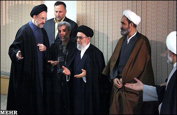 Iran's ex-president Mohammad Khatami (L) with a group of reformists.