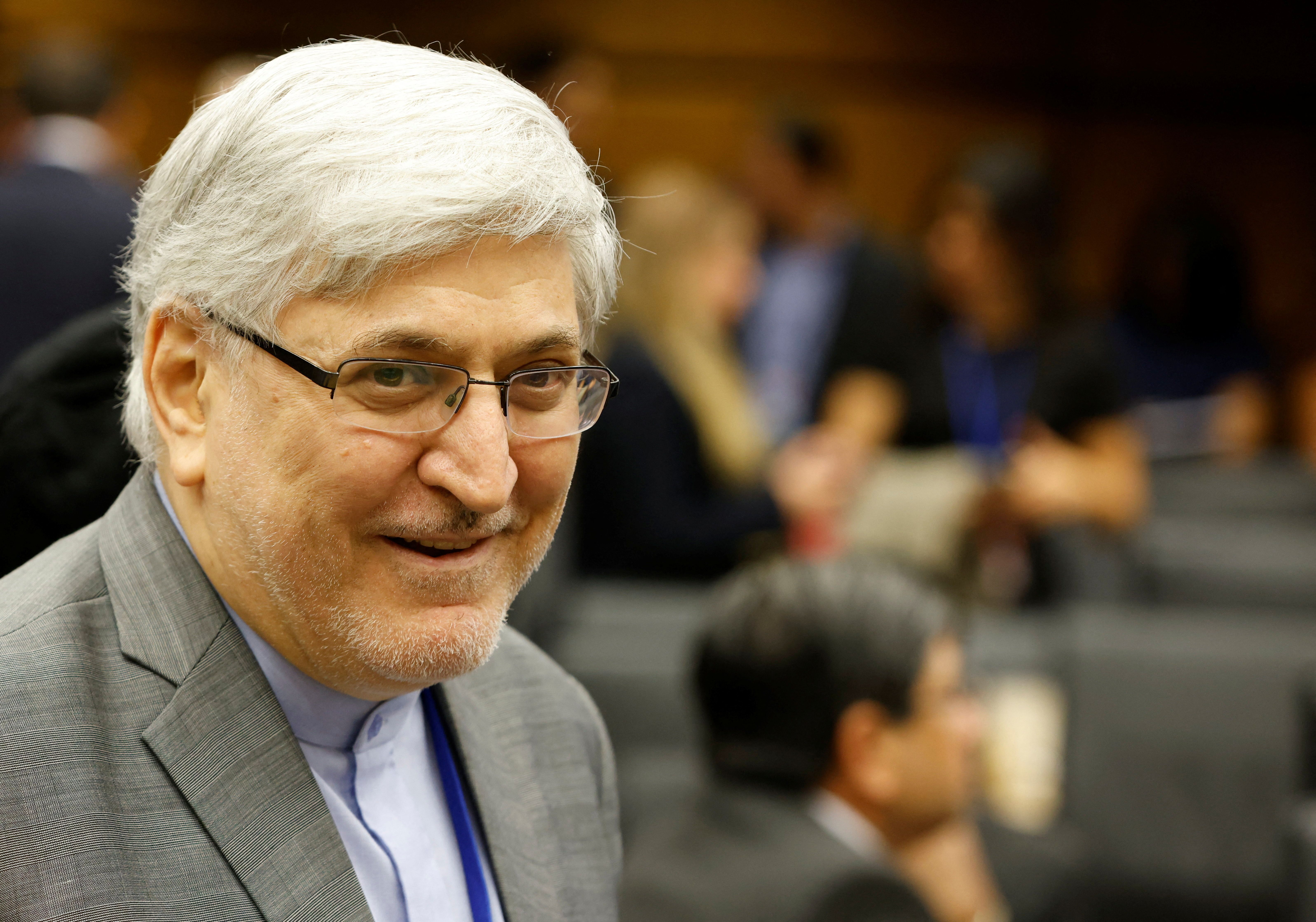 Mohsen Naziri-Asl, Iranian ambassador to the IAEA, arrives for the start of International Atomic Energy Agency 's 35-nation Board of Governors meeting in Vienna, Austria, September 11, 2023. 