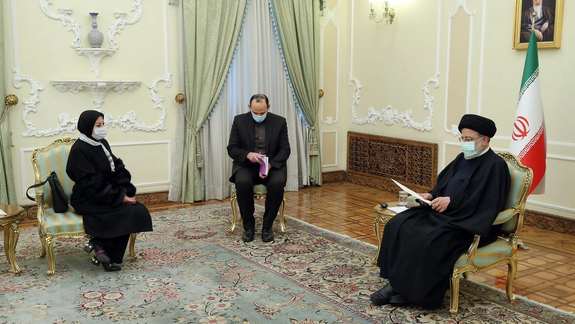 Palestinian authority new ambassador in Tehran meeting President Raisi. February 8, 2022