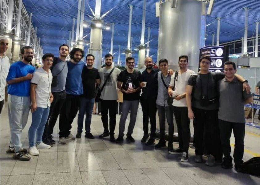 A group of students of Sharif University at the Tehran International Airport before leaving Iran (September 2023)