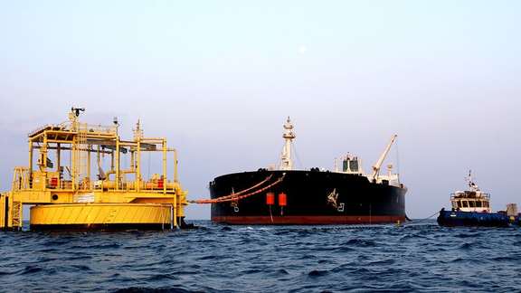 An Iranian tanker loading oil in the Persian Gulf, March 2022