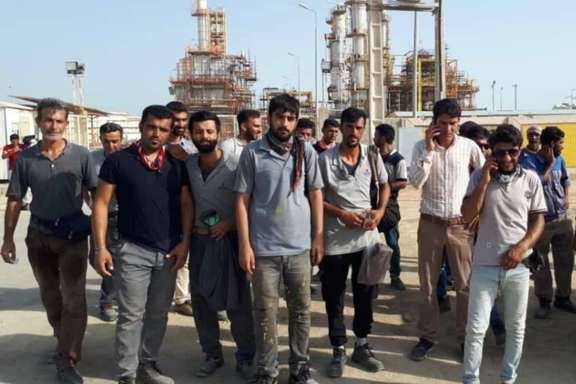 Striking Iranian workers at a petrochemical plant in June 2022