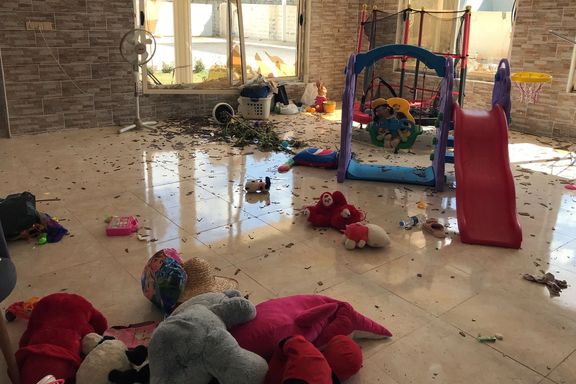 The interior of the villa damaged in the ballistic missile attack.