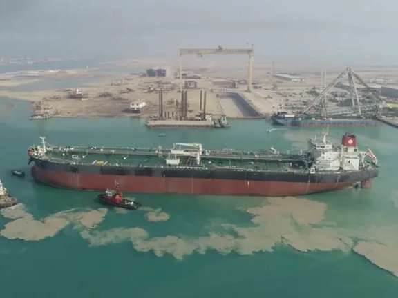 An Aframax-sized oil tanker sold to Venezuela is seen in Bushehr coast, Iran June 8, 2022.