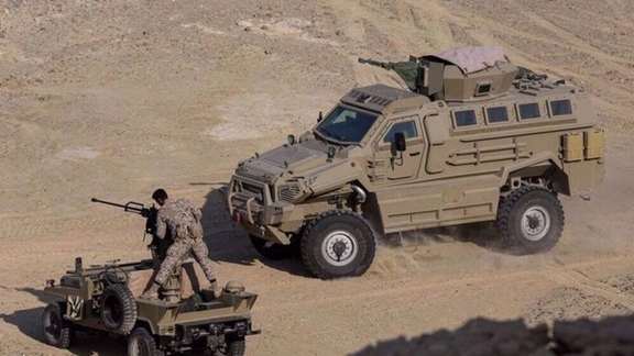 Military vehicles belonging to the IRGC's Ground Force during a military exercise in Iran’s northwestern border regions on October 17, 2022