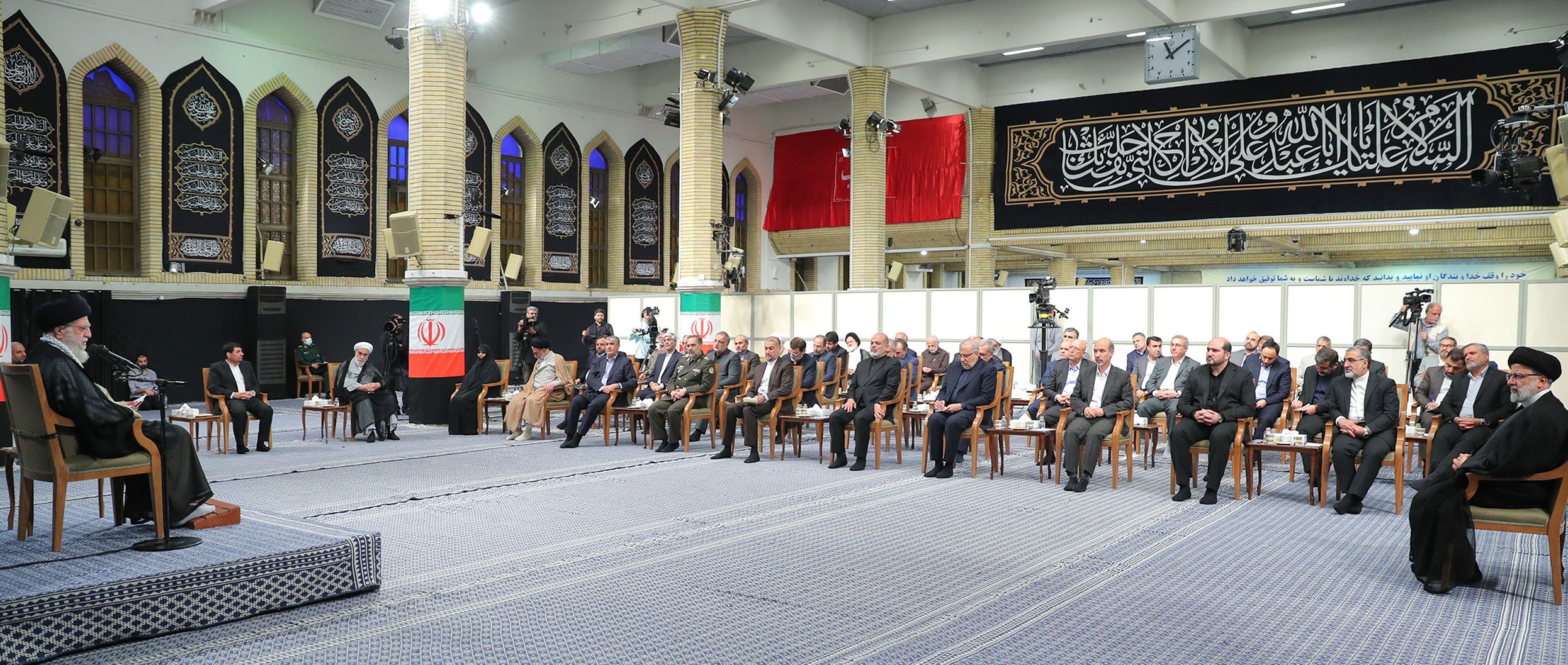 Iran’s Supreme Leader Ali Khamenei during a meeting with President Ebrahim Raisi and members of his cabinet on August 30, 2023  