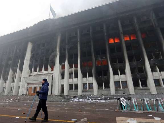 The mayor's office building torched in Almaty, Kazakhstan January 6, 2022