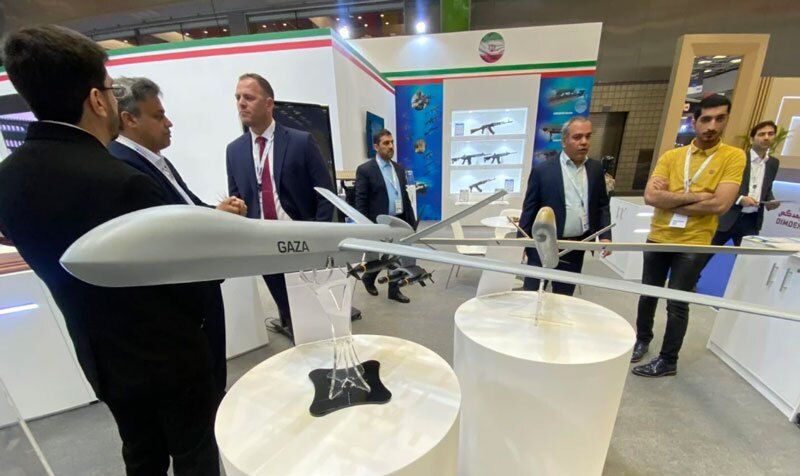 A model of Iran's Shahed 149 Gaza drone at Doha International Maritime Defense Exhibition and Conference (DIMDEX) (March 2024)