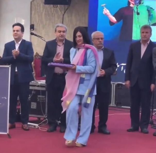Fatemeh Rejayi-Rad during the ceremony to accept an award for best doctor in the northern city of Amol (October 2023) 