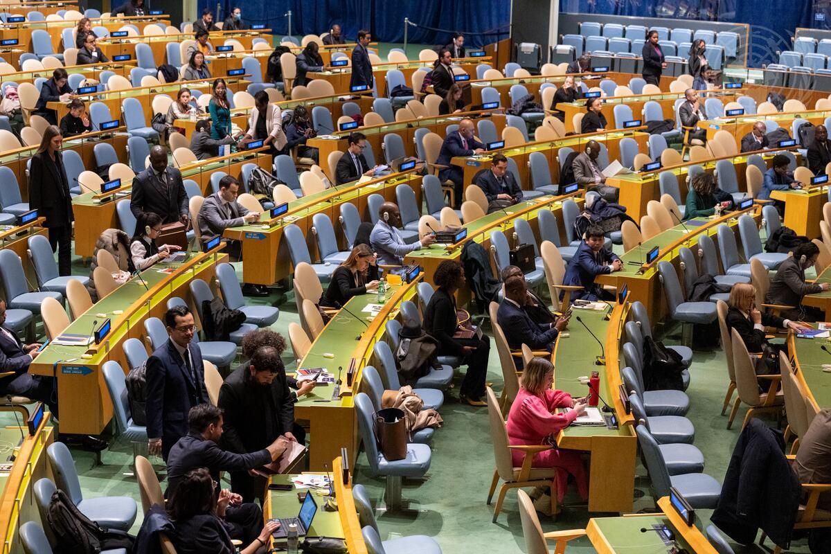 A view of the 34th plenary meeting of the General Assembly. The Assembly elected members of the Committee for Programme and Coordination. (November 15, 2022)