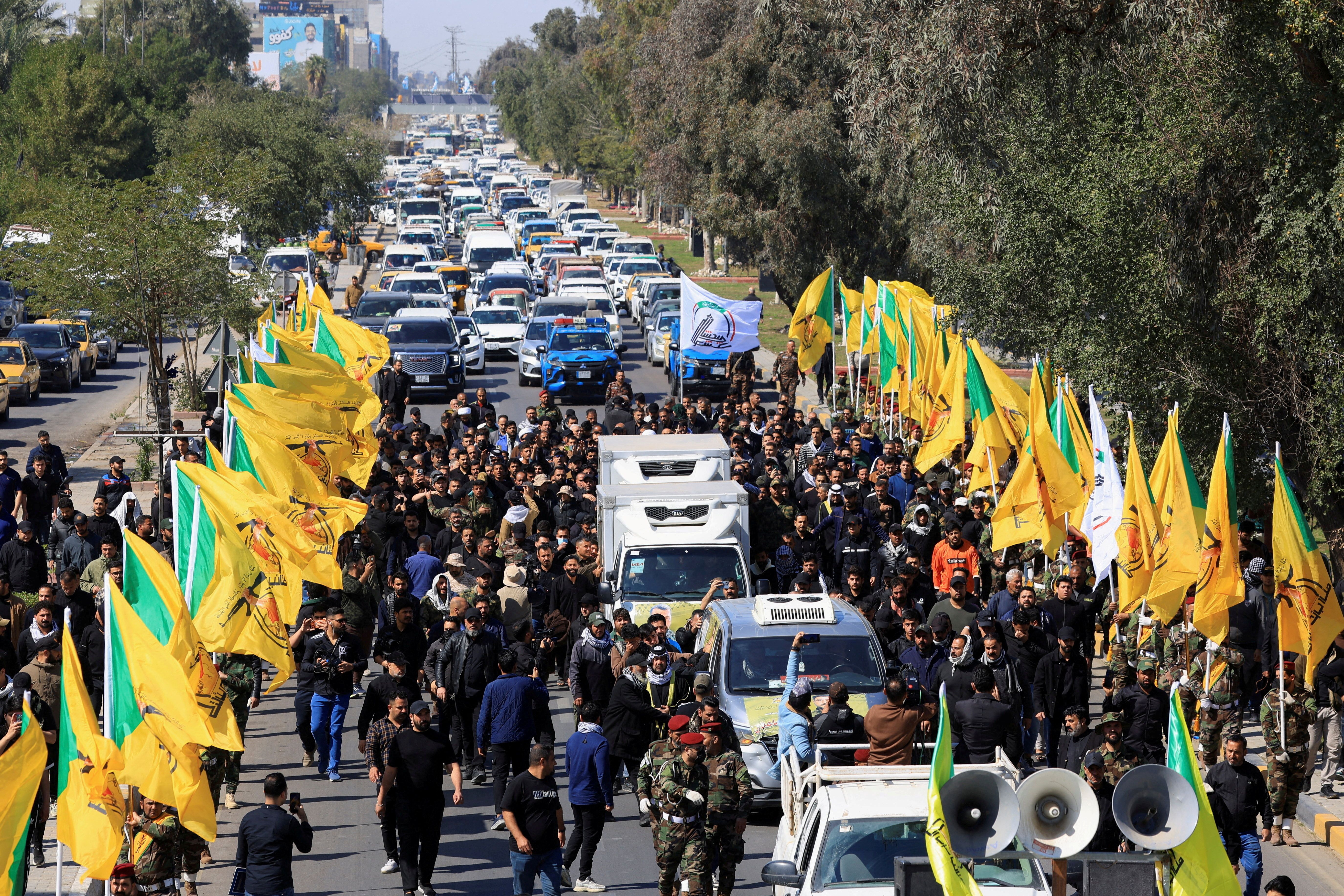 مراسم تشییع جنازه اعضای کشته‌شده حشد الشعبی، بغداد، ۱۲ اسفند ۱۴۰۴