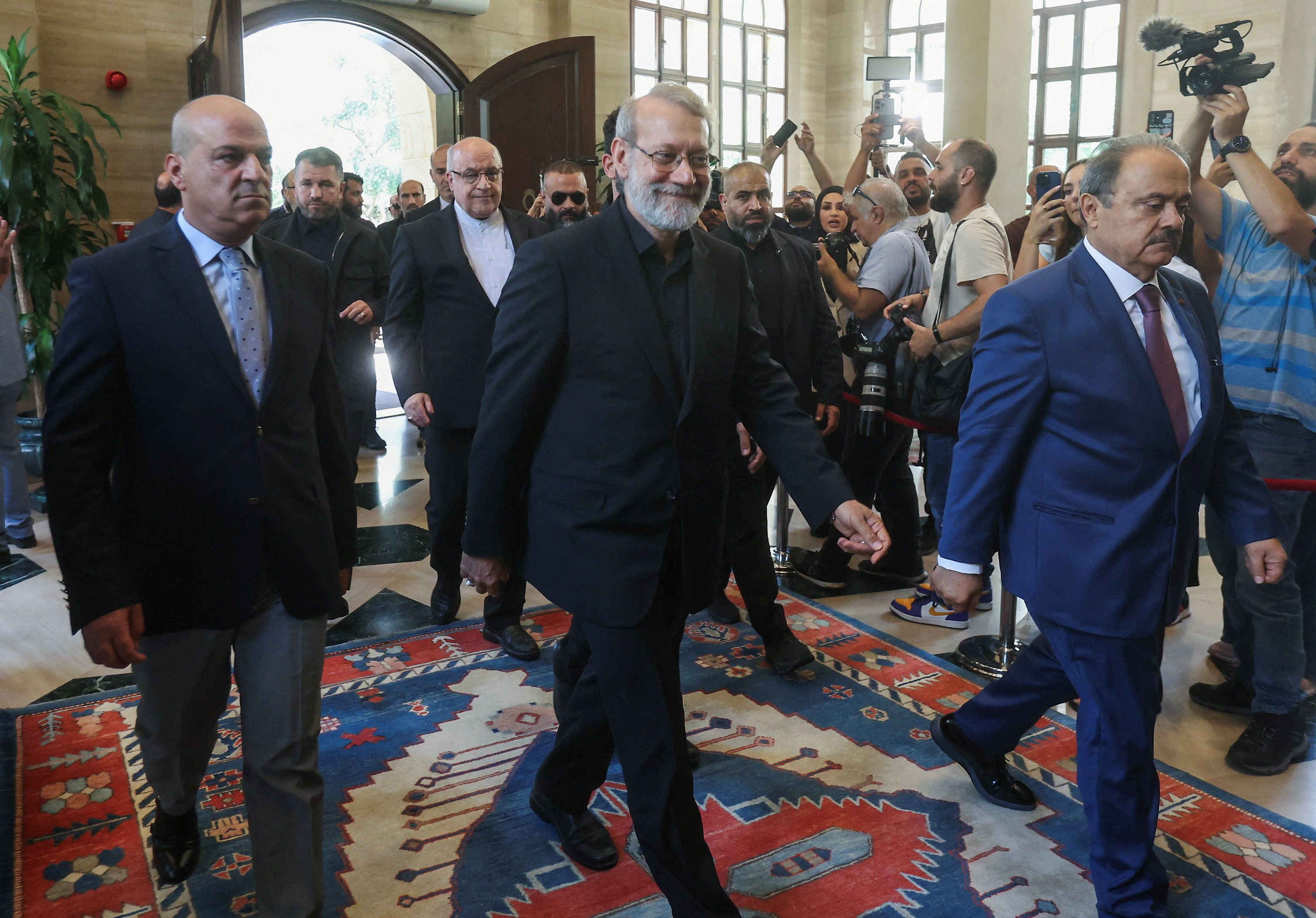 Iran's Supreme National Security Council Secretary Ali Larijani arrives to meet with Lebanese Parliament Speaker Nabih Berri, in Beirut, Lebanon August 13, 2025.