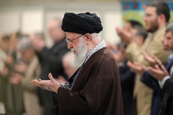 Iran's Supreme Leader Ali Khamenei during public prayer - Undated