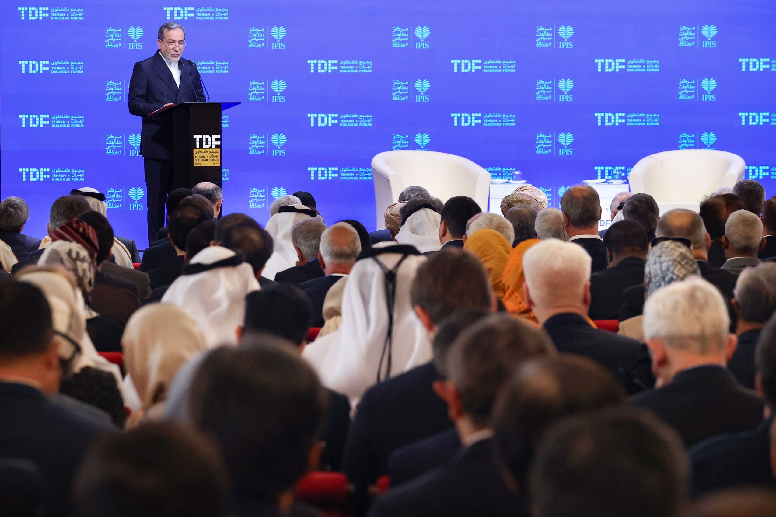 Iran’s Foreign Minister Abbas Araghchi speaking during the Tehran Dialogue Forum on May 18  