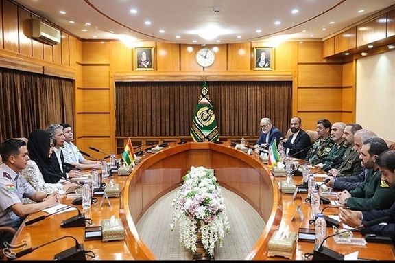 Iranian Defense Minister Brigadier General Mohammad Reza Ashtiani and his Bolivian counterpart Edmundo Novillo Aguilar during a meeting in Tehran in July 2023