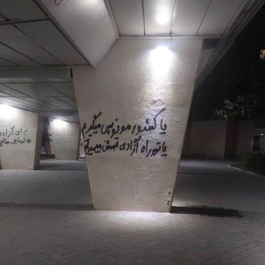 A graffiti in Ekbatan that reads “either we take back our country or die in the path to freedom”