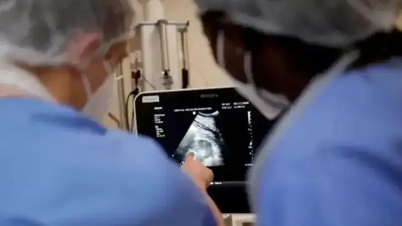 Medical professionals in Iran examine an ultrasound image