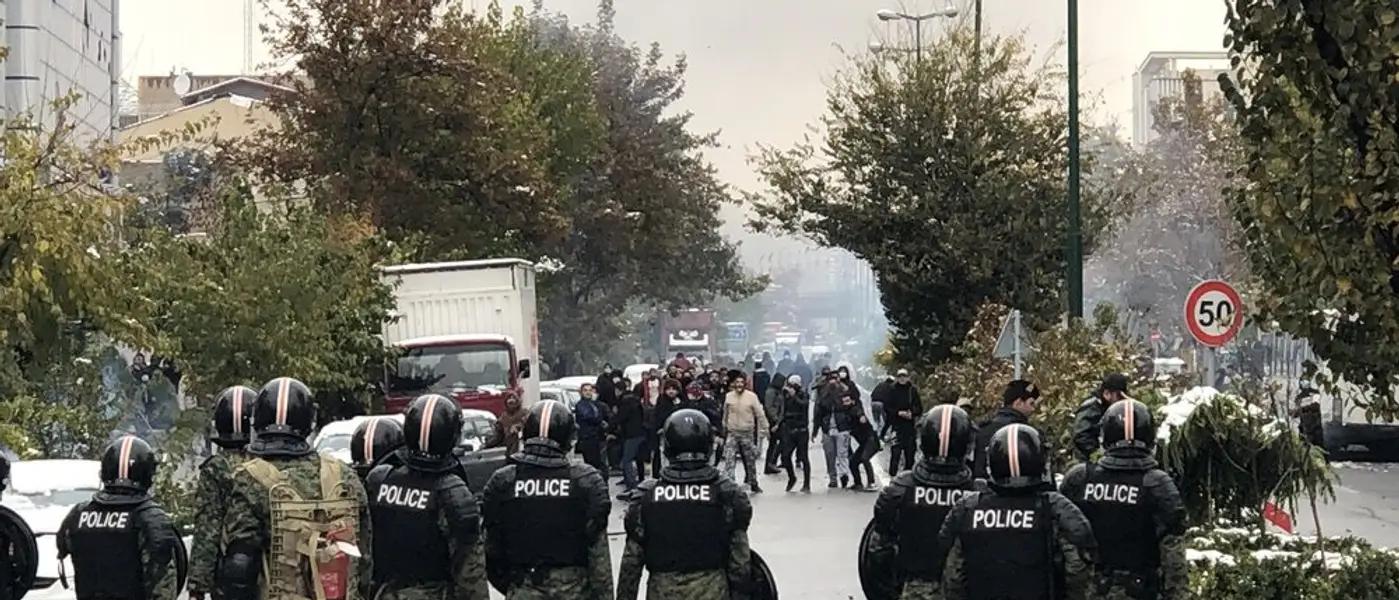 Riot police against protesters in Tehran during 2019 protests (Undated)