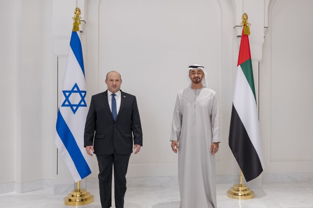 Israeli Prime Minister Naftali Bennet and Abu Dhabi Crown Prince Sheikh Mohammed bin Zayed al-Nahyan meeting on Monday.