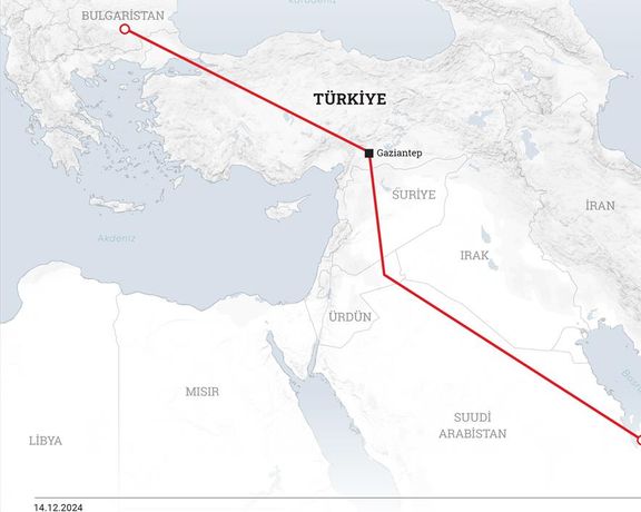 نقشه منتشر شده از طرح انتقال گاز قطر به اروپا از طریق سوریه و ترکیه