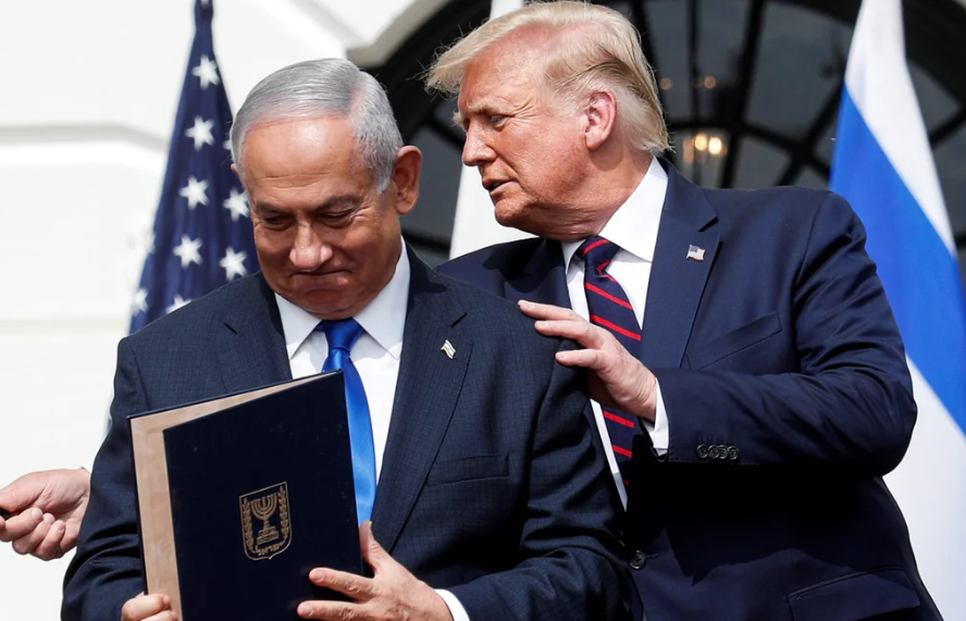 Israel's Prime Minister Benjamin Netanyahu stands with US President Donald Trump after signing the Abraham Accord in Washington, US, September 15, 2020.