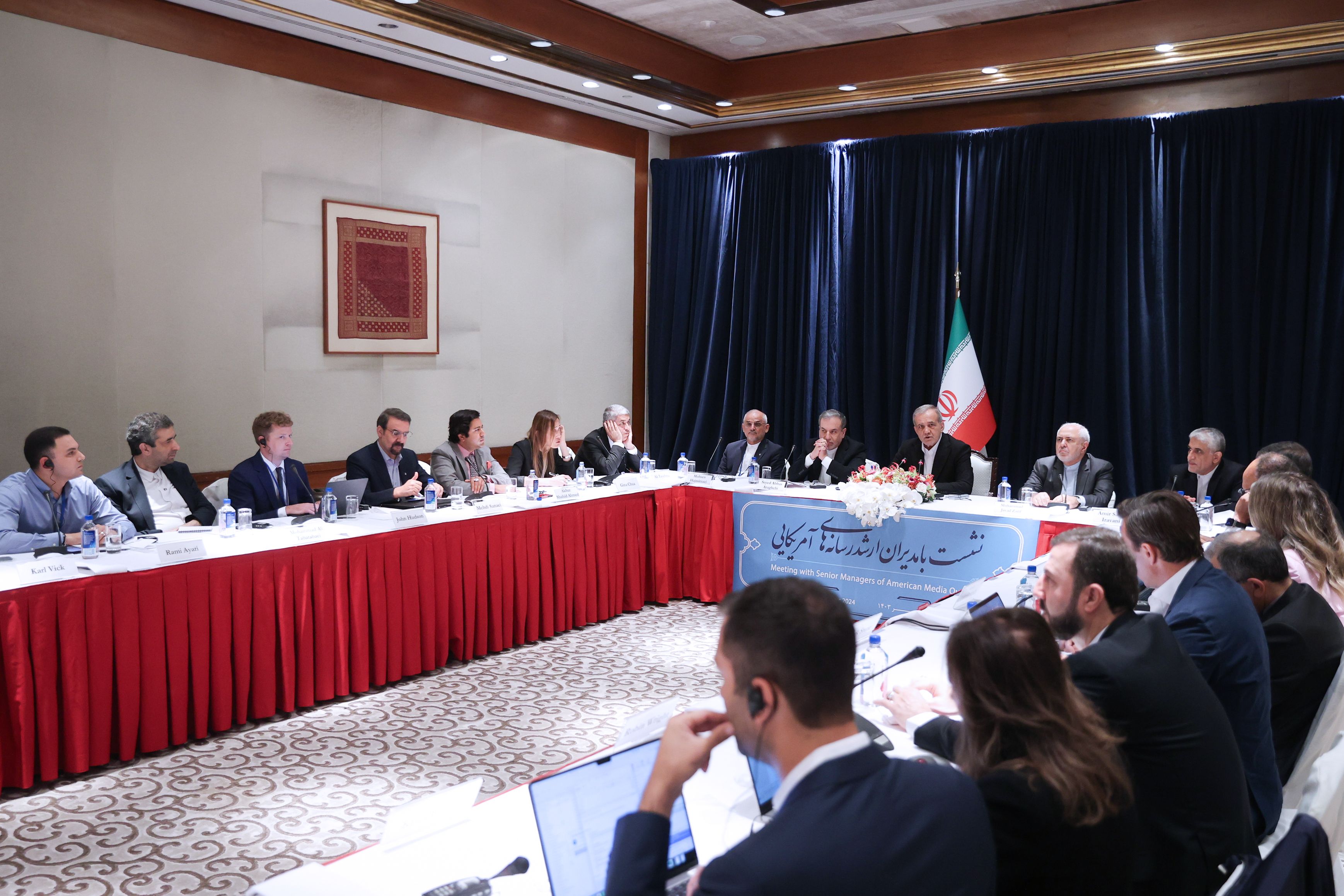 Iranian President Masoud Pezeshkian during a meeting with American media representatives in New York, September 23, 2024