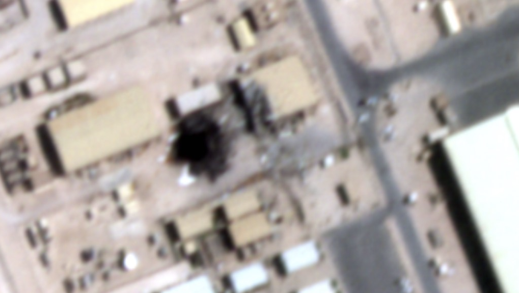 A zoomed in version of the satellite image obtained by Iran International of the US airbase at Al Udeid, Qatar.