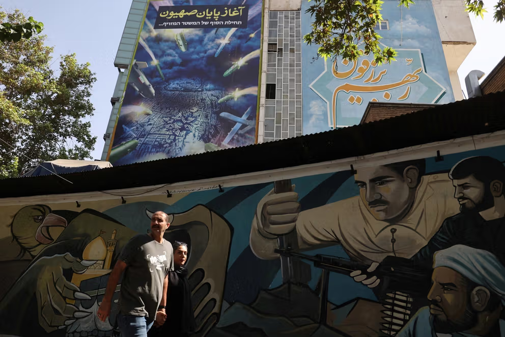 An anti-Israel billboard is displayed on a building in Tehran, Iran, October 2, 2024.