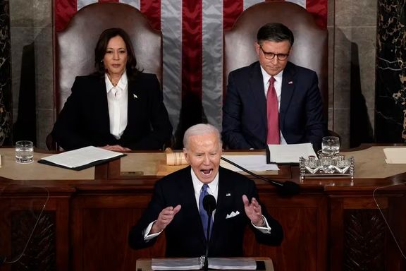 President Joe Biden delivering the State of the Union to the US Congress on March 8, 2024.