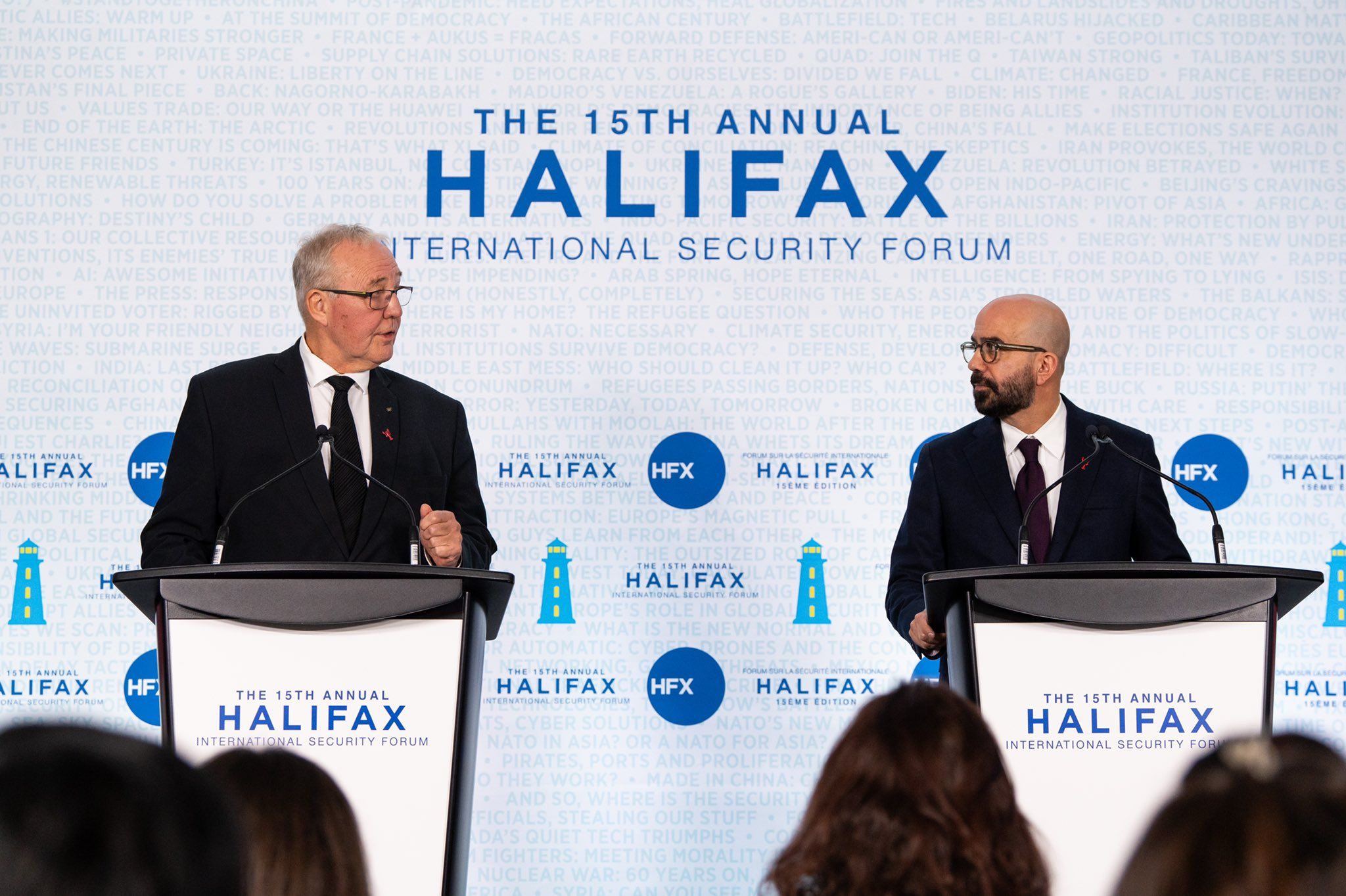 Canada’s Minister of National Defense Bill Blair (left) and Peter Van Praagh, the founding president of the 2023 Halifax International Security Forum Nova Scotia, Canada (November 2023) 