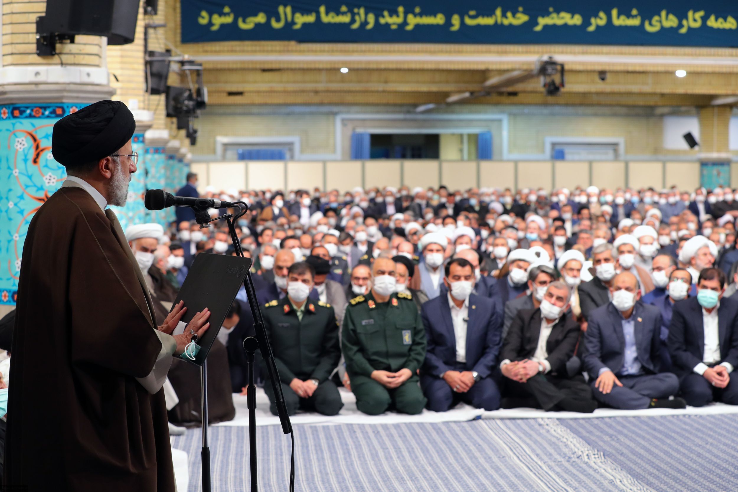 Iran’s President Ebrahim Raisi speaks during a meeting of Supreme Leader Ali Khamenei with senior officials of the Islamic Republic on April 4, 2023 