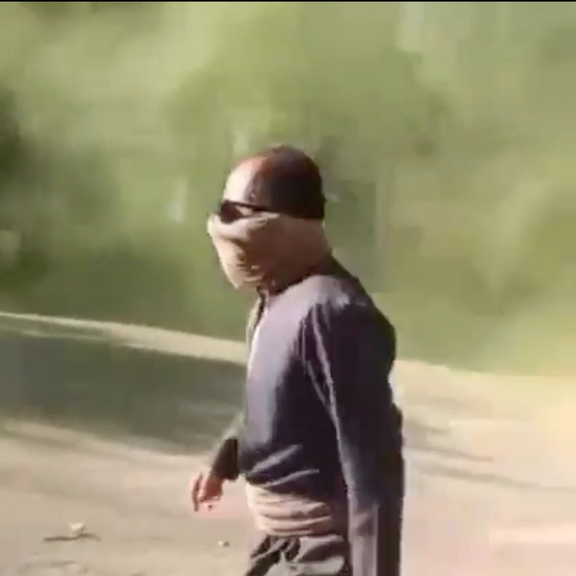 A protester walks through the green smoke on a street in the city of Javanroud (Javanrud) in Kermanshah province on November 21, 2022.