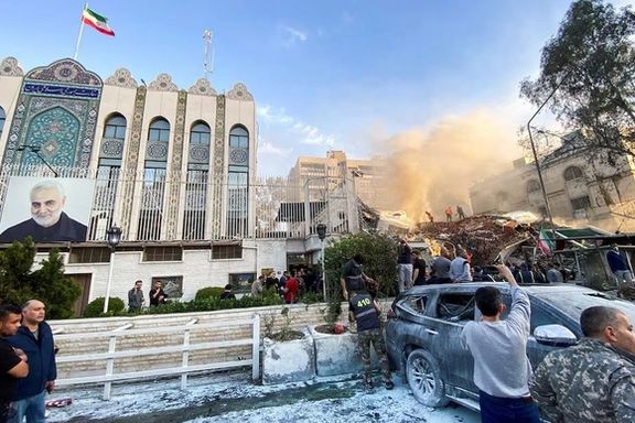 The aftermath of the attack on the Iranian consulate building adjacent to its embassy in Damascus on April 1.
