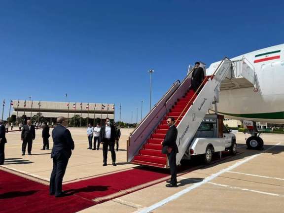 Iranian President Ebrahim Raisi at Damascus airport on May 3, 2023