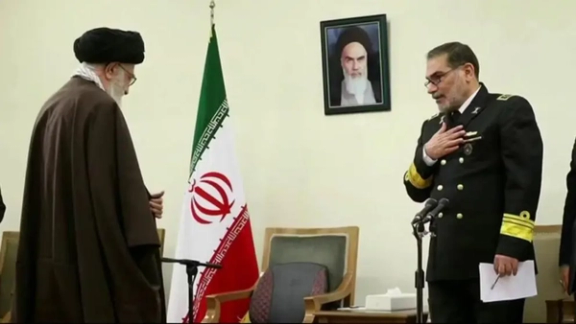 Iran’s Supreme Leader Ali Khamenei and Ali Shamkhani, the former secretary of Iran’s Supreme National Security Council (SNSC) for almost a decade, during a meeting in Tehran. (Undated)