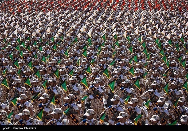 Islamic Revolutionary Guard Corps (IRGC) personnel assemble at a military parade in this file photo.