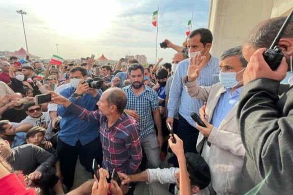 Ahmadinejad among supporters in Qazvin in May 2021