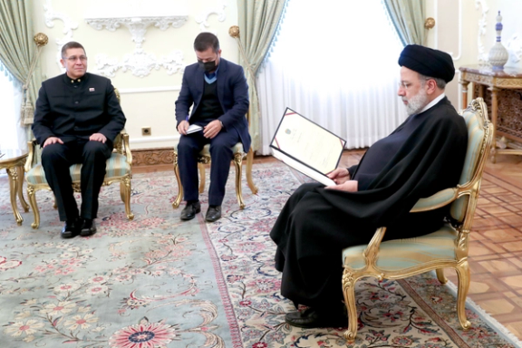 Iran’s President Ebrahim Raisi during a meeting with Venezuela’s new ambassador
