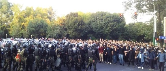 A scene of Women, Life, Freedom protests in Tehran