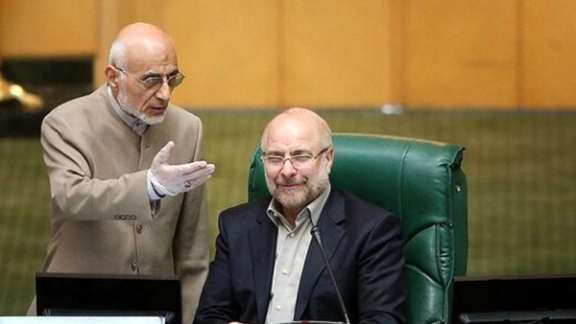 Iran’s parliament speaker Mohammad-Bagher Ghalibaf (right) and lawmaker Mostafa Mir-Salim