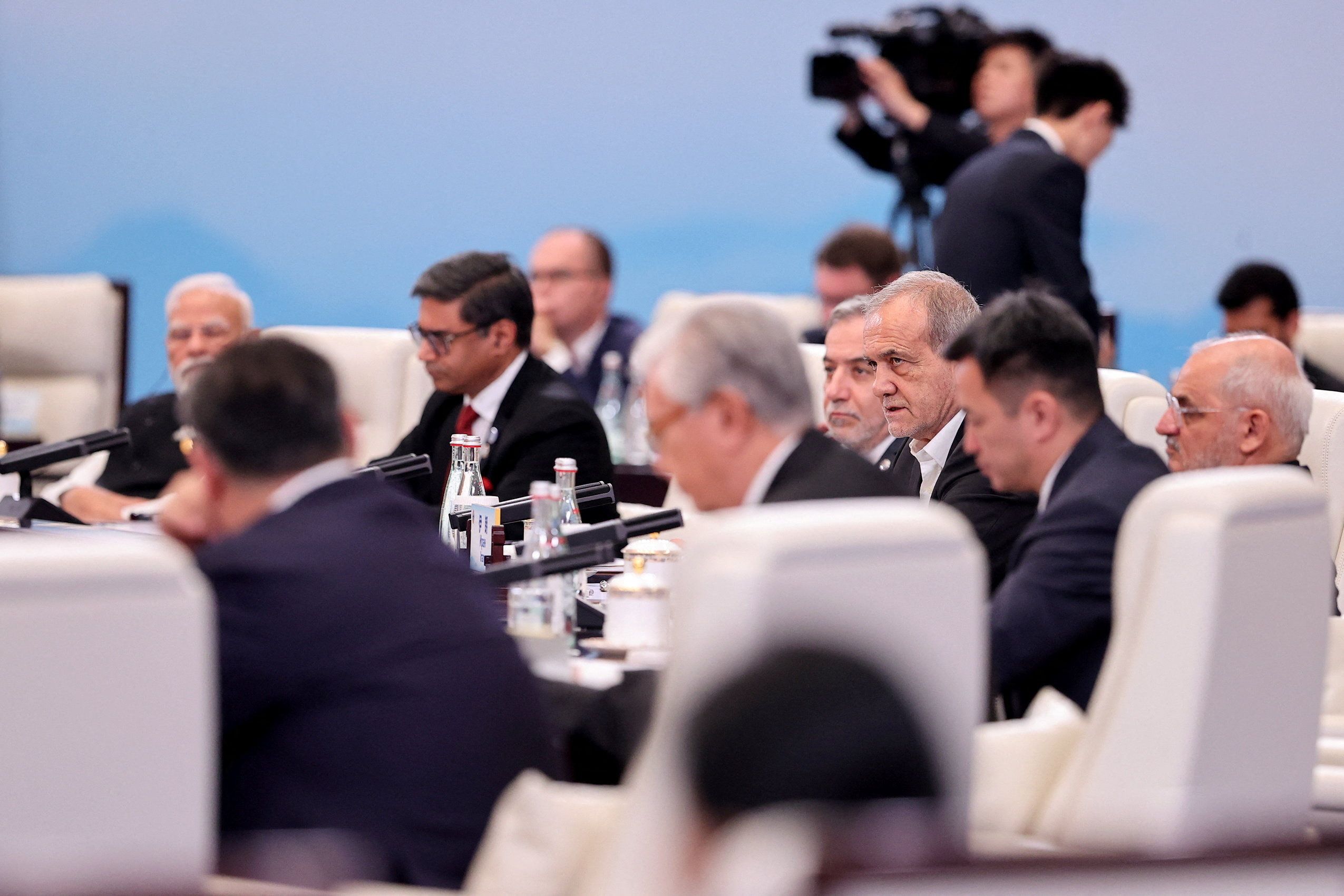 Iranian President Masoud Pezeshkian speaks during the Shanghai Cooperation Organisation (SCO) Summit 2025, in Tianjin, China, September 1, 2025.